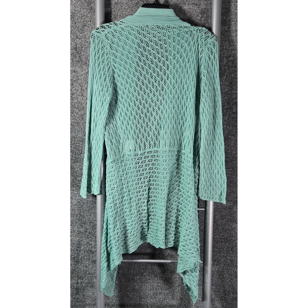 Beldini Women Mint Green Pointelle Open Knit Waterfall Cardigan Sweater Large - Picture 3 of 6